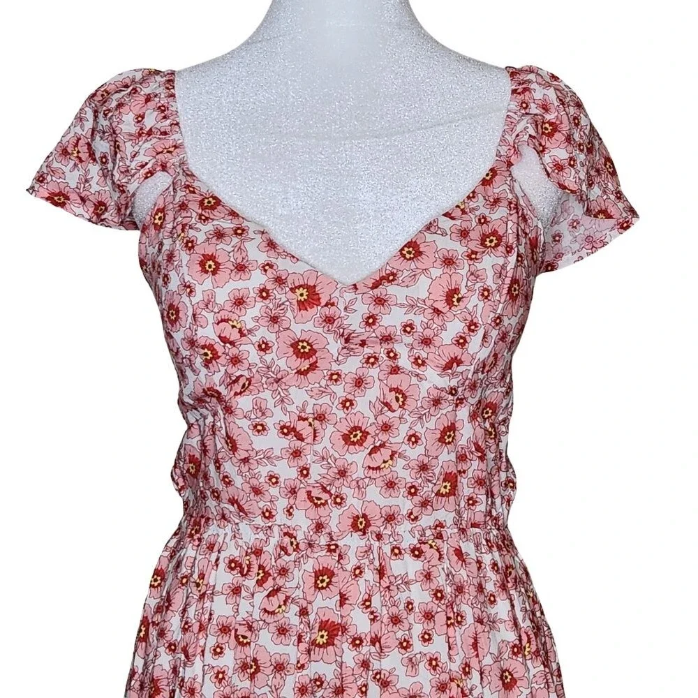 As U Wish Pink Floral High-Low Tie-Back Flutter Sleeve Dress Junior's Small NWT